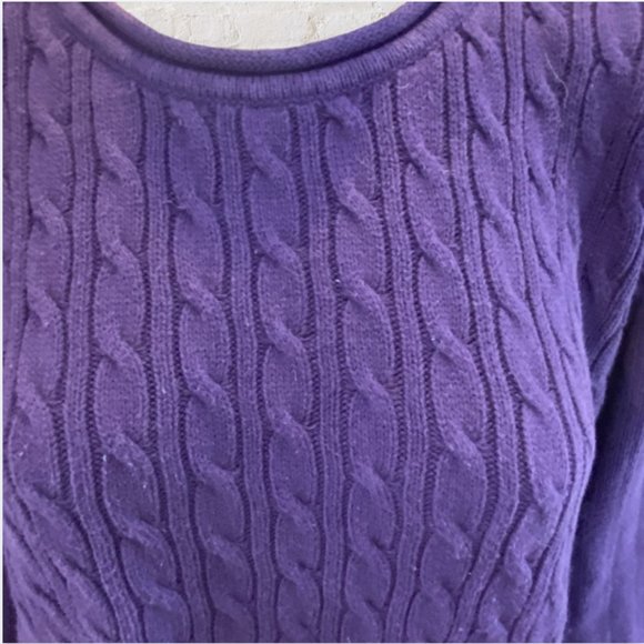 VINTAGE VILLAGER SPORT (LIZ CLAIBORNE) -- Sweater, Purple Cable Knit Long Sleeve - Picture 6 of 12